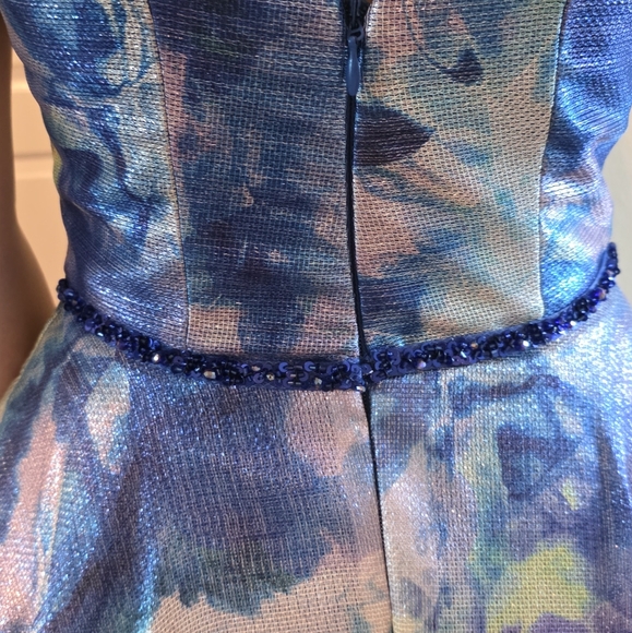 Elegant Blue Floral Women's Dress, Prom Dress - Picture 12 of 17
